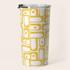 Mid Century Modern Piquet Geometric Multi Pattern in Muted Mustard Yellow and White Travel Mug Gallery Image 3