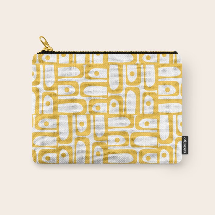 Mid Century Modern Piquet Geometric Multi Pattern in Muted Mustard Yellow and White Carry All Pouch Gallery Image 1