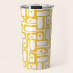 Mid Century Modern Piquet Geometric Multi Pattern in Muted Mustard Yellow and White Travel Mug Gallery Image 1