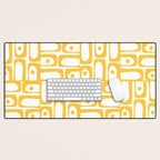 Mid Century Modern Piquet Geometric Multi Pattern in Muted Mustard Yellow and White Desk Mat Gallery Image 1