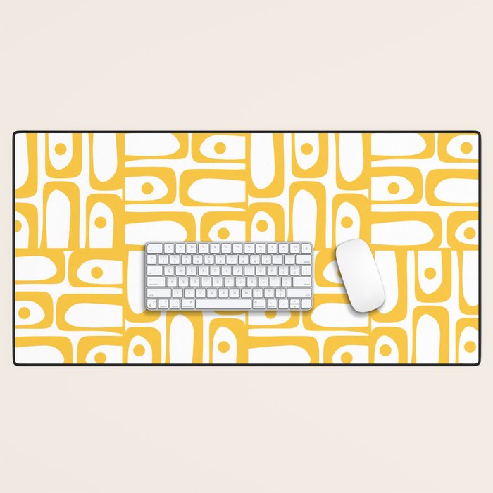 Mid Century Modern Piquet Geometric Multi Pattern in Muted Mustard Yellow and White Desk Mat Gallery Image 1