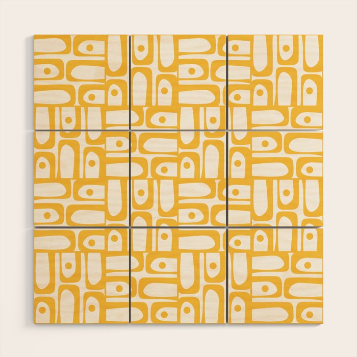 Mid Century Modern Piquet Geometric Multi Pattern in Muted Mustard Yellow and White Wood Wall Art Gallery Image 1