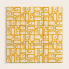 Mid Century Modern Piquet Geometric Multi Pattern in Muted Mustard Yellow and White Wood Wall Art Gallery Image 1