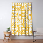 Mid Century Modern Piquet Geometric Multi Pattern in Muted Mustard Yellow and White Window Curtain Gallery Image 5