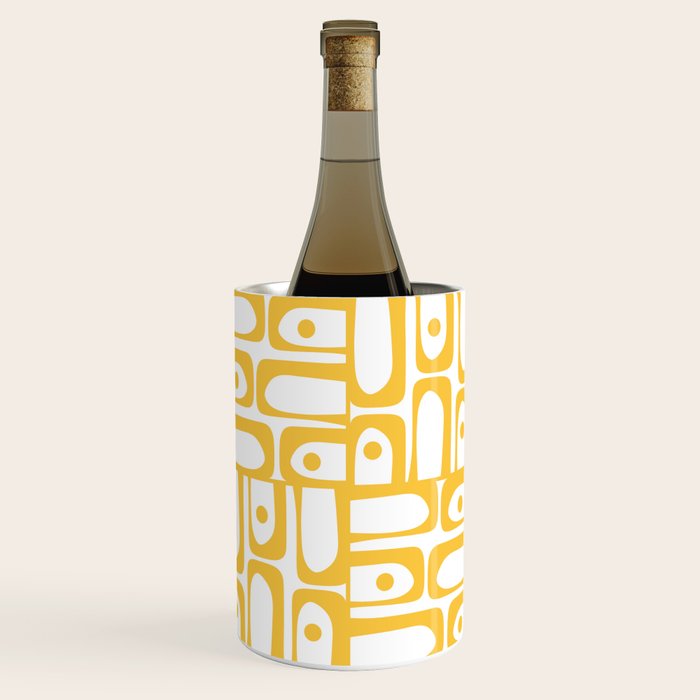 Mid Century Modern Piquet Geometric Multi Pattern in Muted Mustard Yellow and White Wine Chiller Gallery Image 1