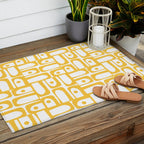 Mid Century Modern Piquet Geometric Multi Pattern in Muted Mustard Yellow and White Outdoor Rug Gallery Image 2