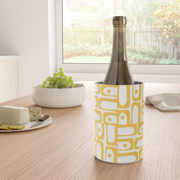 Mid Century Modern Piquet Geometric Multi Pattern in Muted Mustard Yellow and White Wine Chiller Gallery Image 4