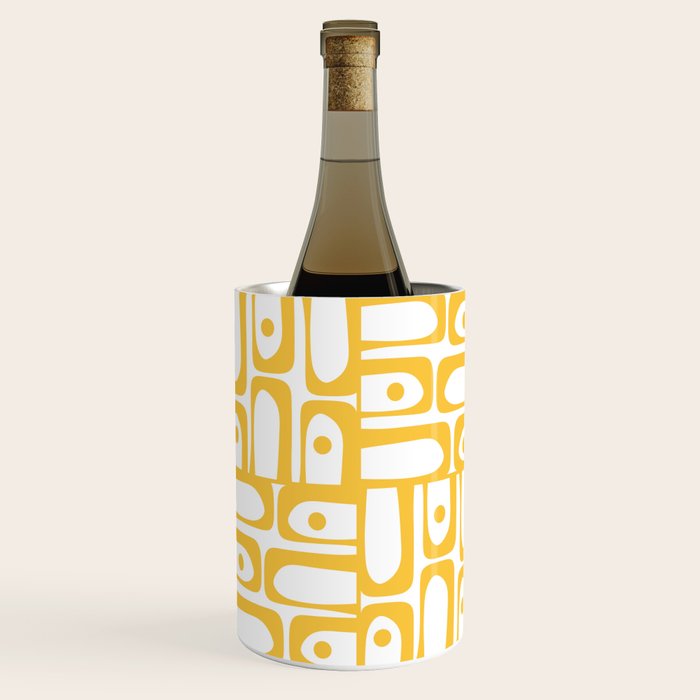 Mid Century Modern Piquet Geometric Multi Pattern in Muted Mustard Yellow and White Wine Chiller Gallery Image 2