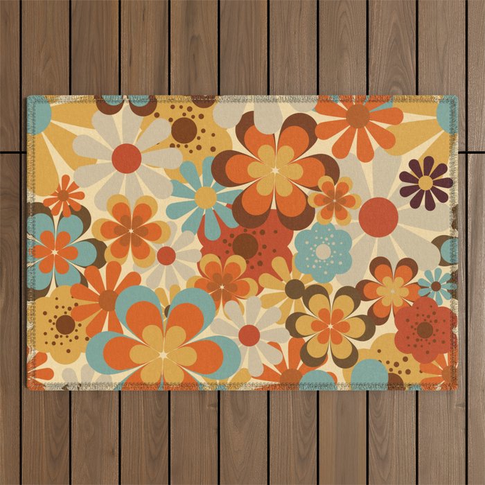 70's Retro Floral Patterned Prints Outdoor Rug Gallery Image 1