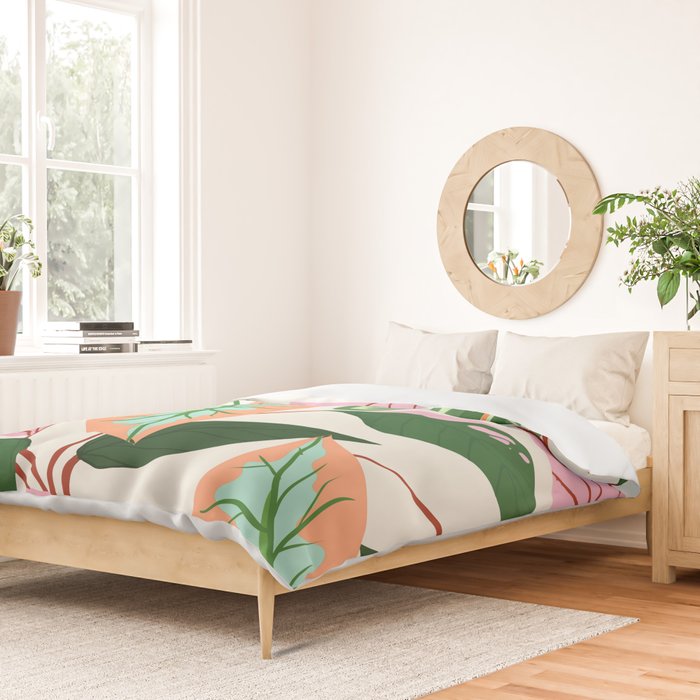 The Inseparable V.01, Nature Botanical Plants, Blush Leaves Modern Boho, Pastel Illustration Garden Duvet Cover Gallery Image 2