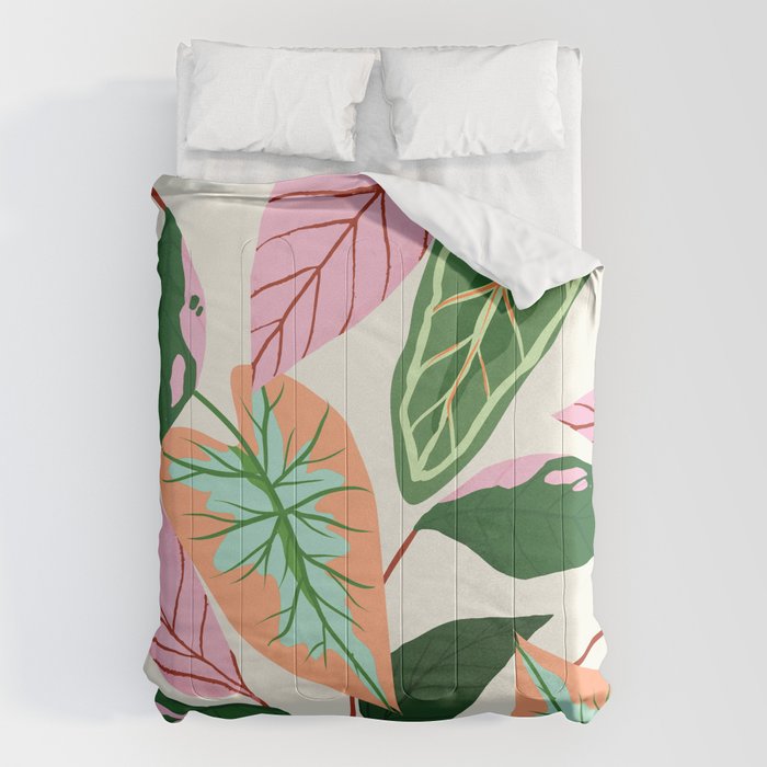 The Inseparable V.01, Nature Botanical Plants, Blush Leaves Modern Boho, Pastel Illustration Garden Comforter Gallery Image 1