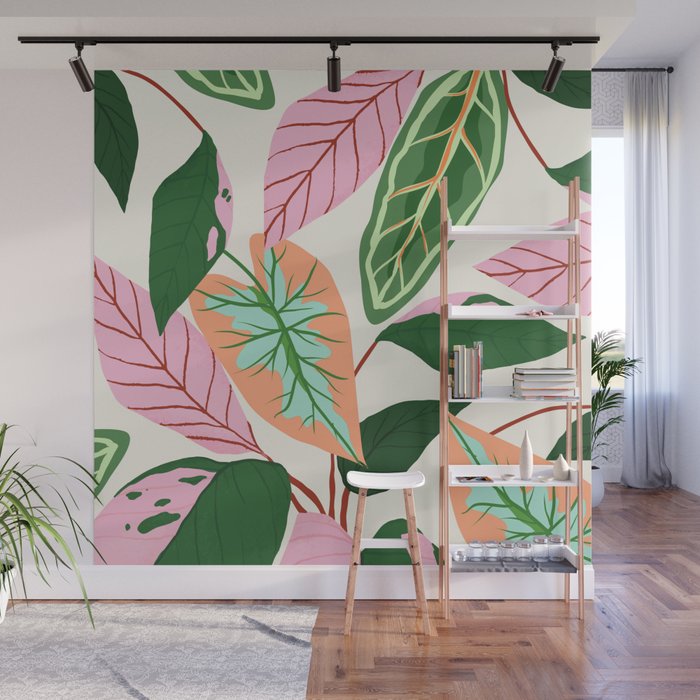 The Inseparable V.01, Nature Botanical Plants, Blush Leaves Modern Boho, Pastel Illustration Garden Wall Mural Gallery Image 1
