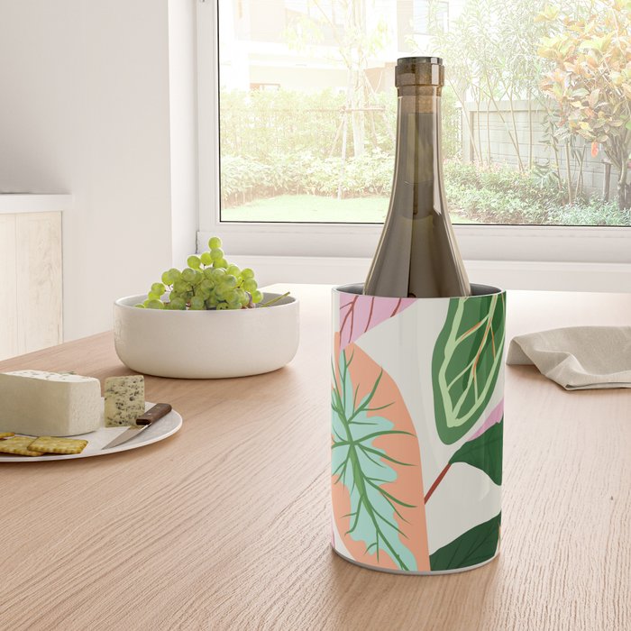 The Inseparable V.01, Nature Botanical Plants, Blush Leaves Modern Boho, Pastel Illustration Garden Wine Chiller Gallery Image 4