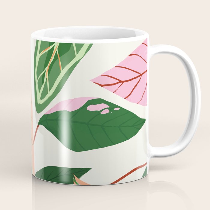 The Inseparable V.01, Nature Botanical Plants, Blush Leaves Modern Boho, Pastel Illustration Garden Coffee Mug Gallery Image 1