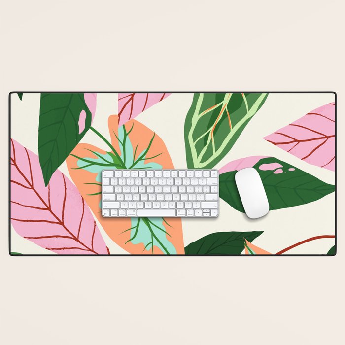 The Inseparable V.01, Nature Botanical Plants, Blush Leaves Modern Boho, Pastel Illustration Garden Desk Mat Gallery Image 1