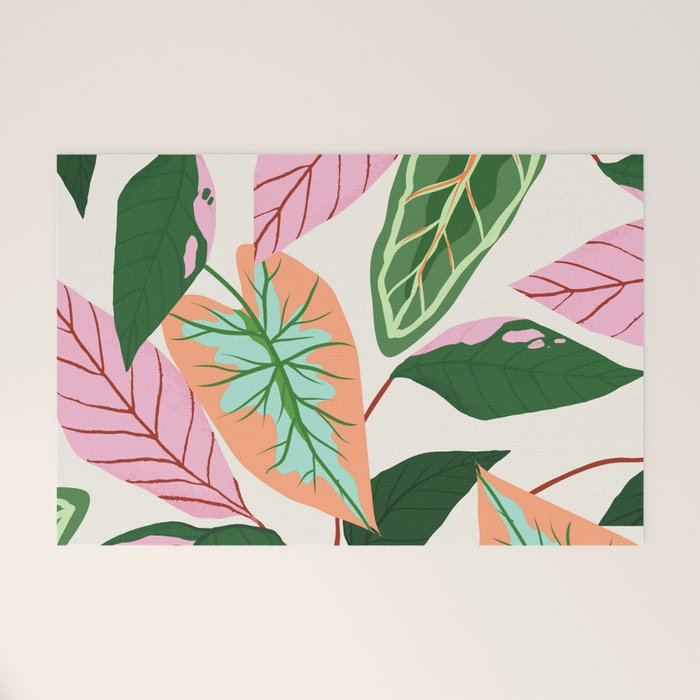 The Inseparable V.01, Nature Botanical Plants, Blush Leaves Modern Boho, Pastel Illustration Garden Welcome Mat Gallery Image 1