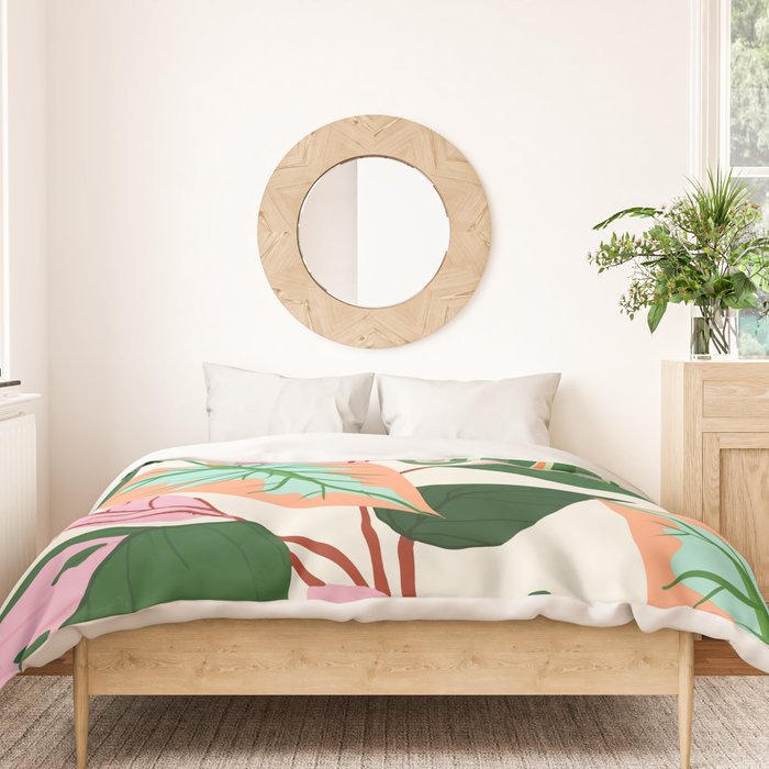 The Inseparable V.01, Nature Botanical Plants, Blush Leaves Modern Boho, Pastel Illustration Garden Duvet Cover Gallery Image 3