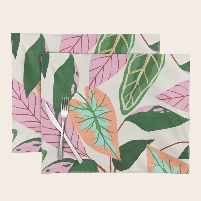 The Inseparable V.01, Nature Botanical Plants, Blush Leaves Modern Boho, Pastel Illustration Garden Placemat Gallery Image 1