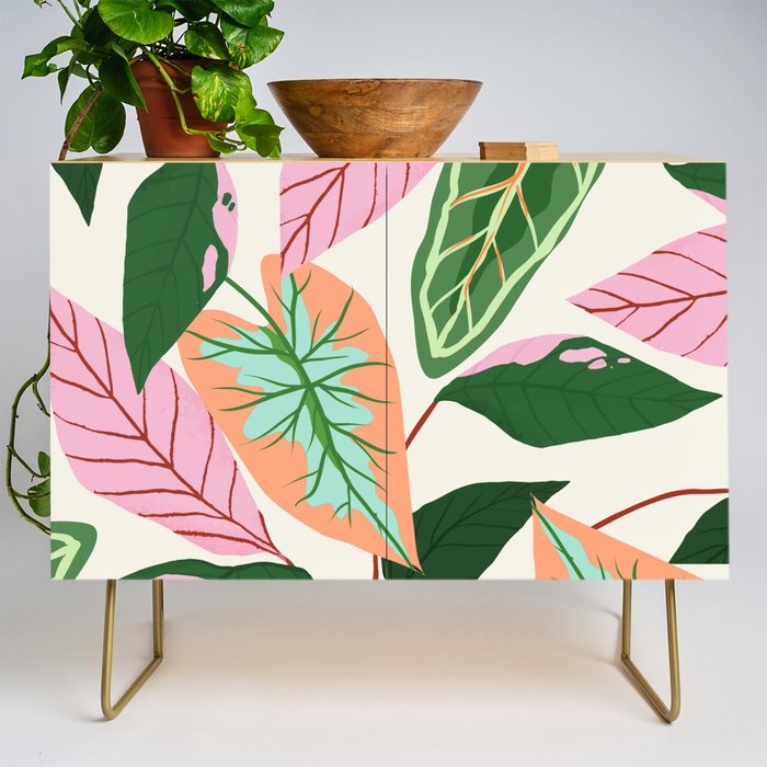 The Inseparable V.01, Nature Botanical Plants, Blush Leaves Modern Boho, Pastel Illustration Garden Credenza Gallery Image 1