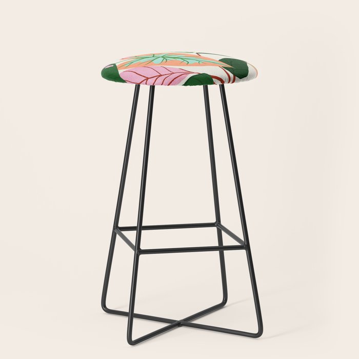 The Inseparable V.01, Nature Botanical Plants, Blush Leaves Modern Boho, Pastel Illustration Garden Stool Gallery Image 1