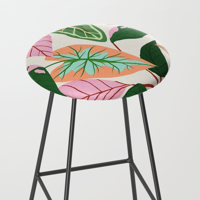 The Inseparable V.01, Nature Botanical Plants, Blush Leaves Modern Boho, Pastel Illustration Garden Stool Gallery Image 2