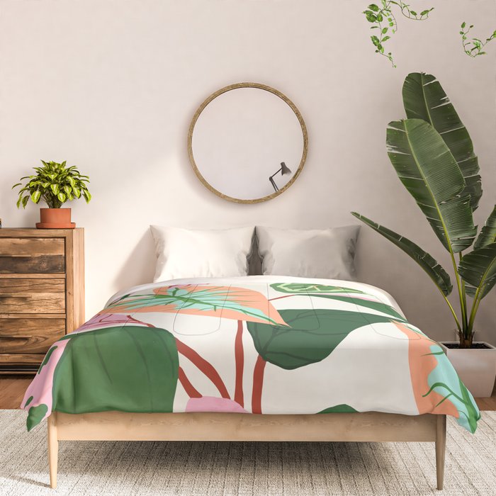 The Inseparable V.01, Nature Botanical Plants, Blush Leaves Modern Boho, Pastel Illustration Garden Comforter Gallery Image 3