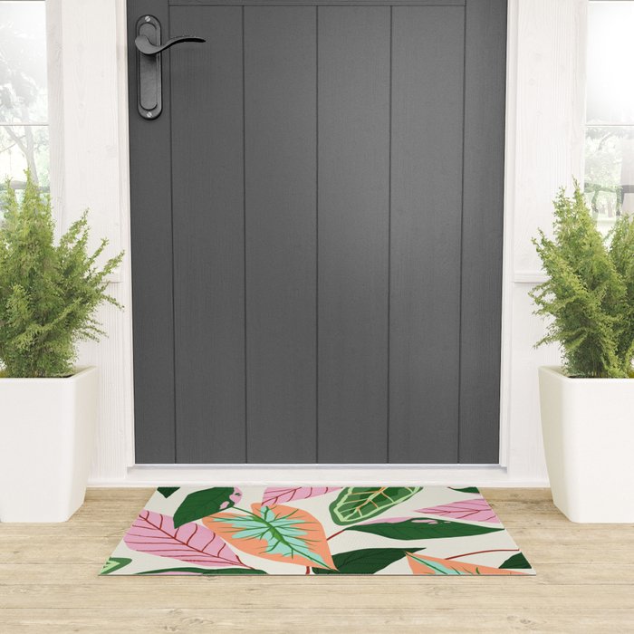 The Inseparable V.01, Nature Botanical Plants, Blush Leaves Modern Boho, Pastel Illustration Garden Welcome Mat Gallery Image 3