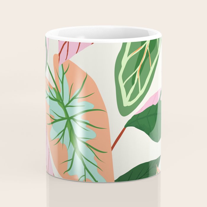The Inseparable V.01, Nature Botanical Plants, Blush Leaves Modern Boho, Pastel Illustration Garden Coffee Mug Gallery Image 4