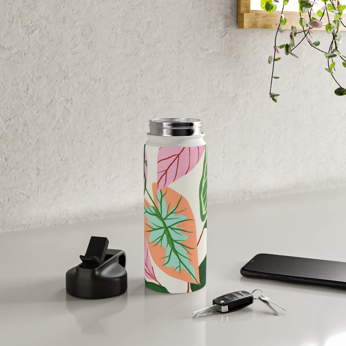 The Inseparable V.01, Nature Botanical Plants, Blush Leaves Modern Boho, Pastel Illustration Garden Water Bottle Gallery Image 4