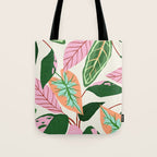 The Inseparable V.01, Nature Botanical Plants, Blush Leaves Modern Boho, Pastel Illustration Garden Tote Bag Gallery Image 1