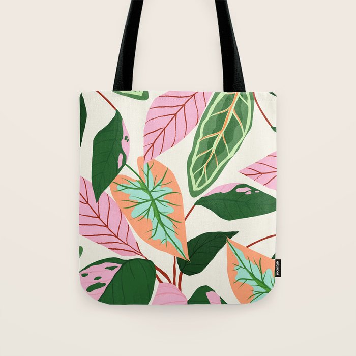 The Inseparable V.01, Nature Botanical Plants, Blush Leaves Modern Boho, Pastel Illustration Garden Tote Bag Gallery Image 1