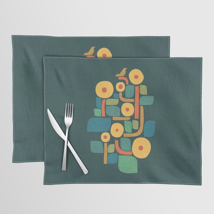 Bird in mid-century garden Placemat Gallery Image 1