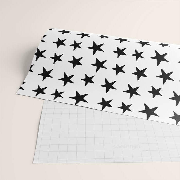 Star Pattern Black On White Wrapping Paper Gallery Image 2