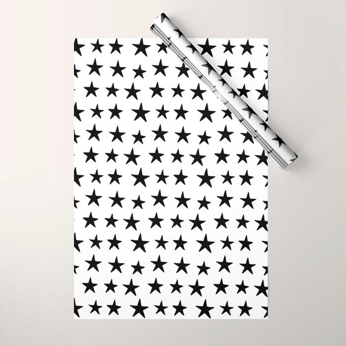Star Pattern Black On White Wrapping Paper Gallery Image 1