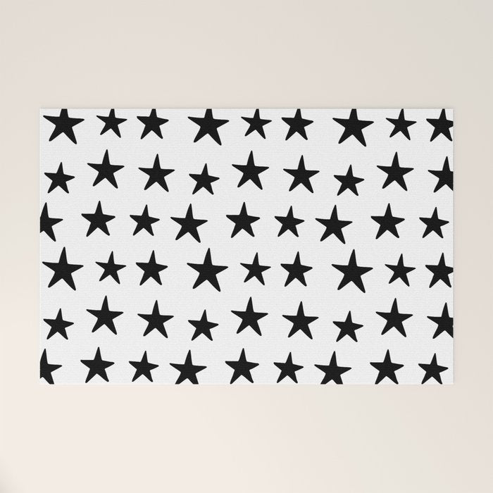 Star Pattern Black On White Welcome Mat Gallery Image 1