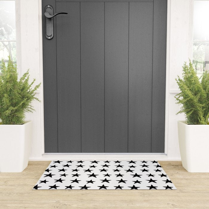 Star Pattern Black On White Welcome Mat Gallery Image 3