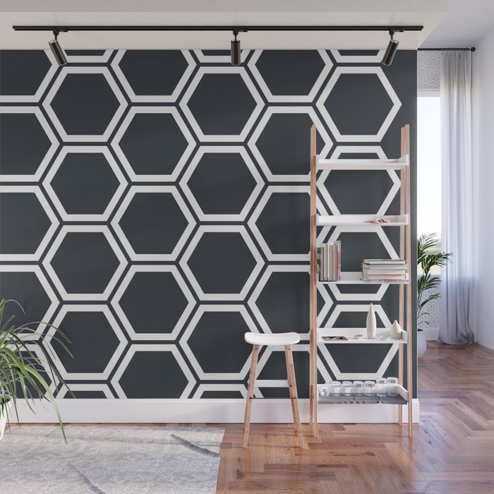 Hexagon Black Wall Mural Gallery Image 1