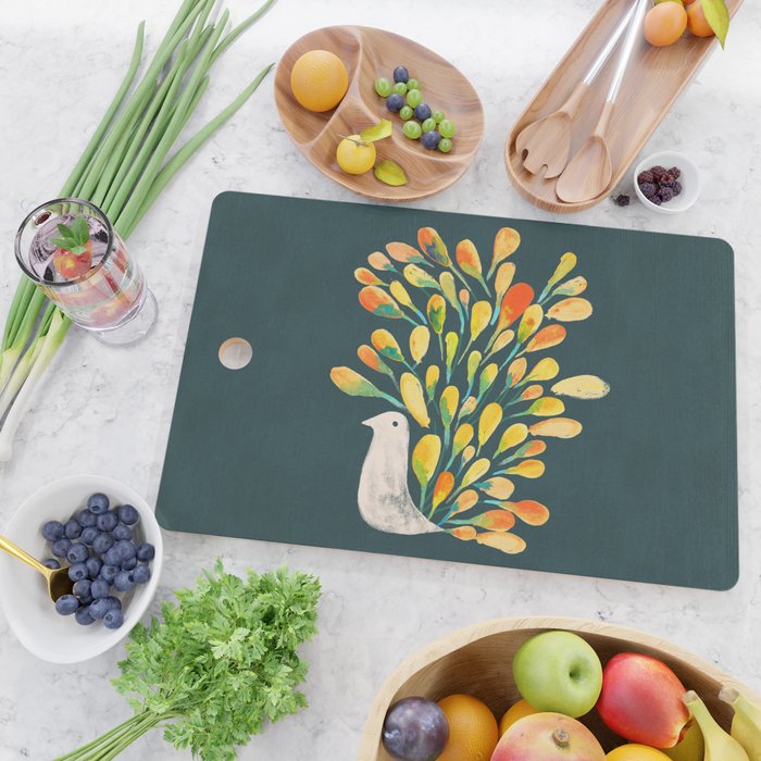 Watercolor Peacock Cutting Board Gallery Image 2