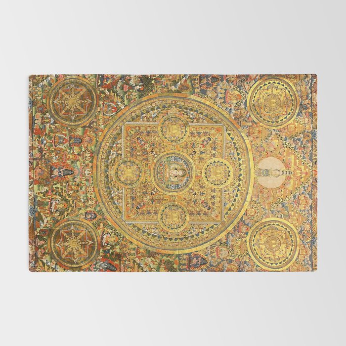 Buddhist Gold Avalokiteshvara Mandala Thangka Rug Gallery Image 2