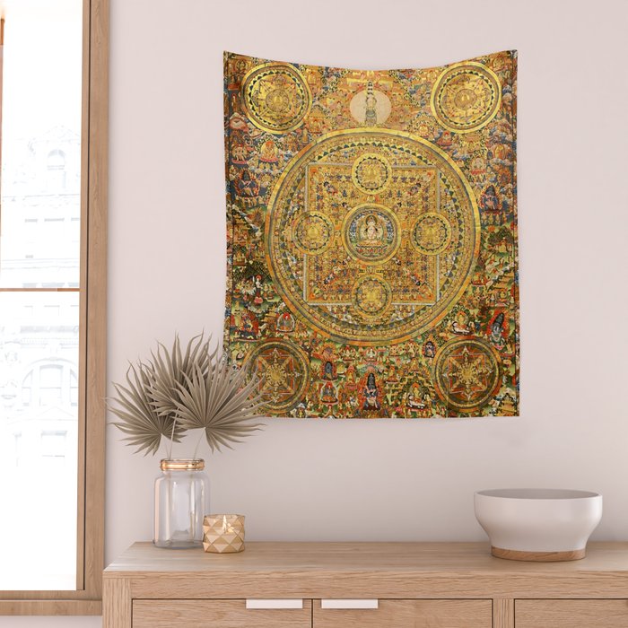 Buddhist Gold Avalokiteshvara Mandala Thangka Wall Tapestry Gallery Image 2