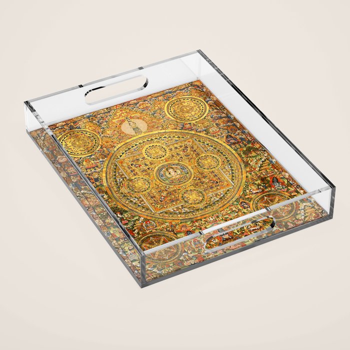 Buddhist Gold Avalokiteshvara Mandala Thangka Acrylic Tray Gallery Image 1