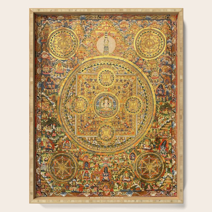 Buddhist Gold Avalokiteshvara Mandala Thangka Serving Tray Gallery Image 1