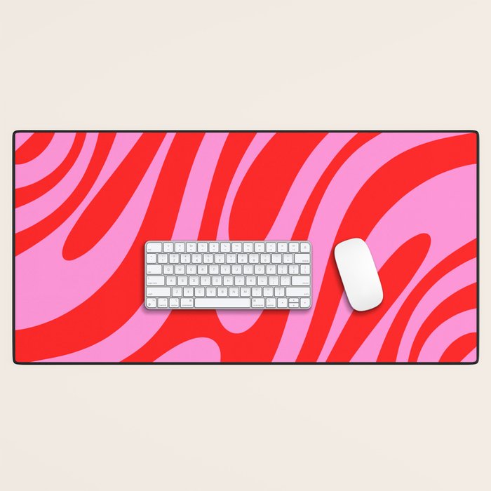 Bold Abstract Wavy Loops Pop Pattern in Preppy Pink and Red Desk Mat Gallery Image 1