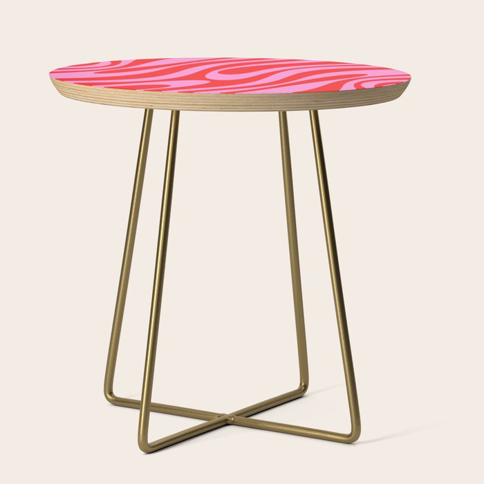 Bold Abstract Wavy Loops Pop Pattern in Preppy Pink and Red Side Table Gallery Image 1