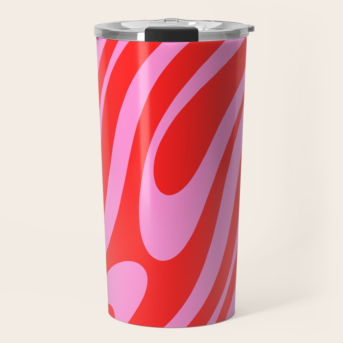 Bold Abstract Wavy Loops Pop Pattern in Preppy Pink and Red Travel Mug Gallery Image 1