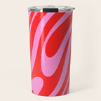 Bold Abstract Wavy Loops Pop Pattern in Preppy Pink and Red Travel Mug Gallery Image 1