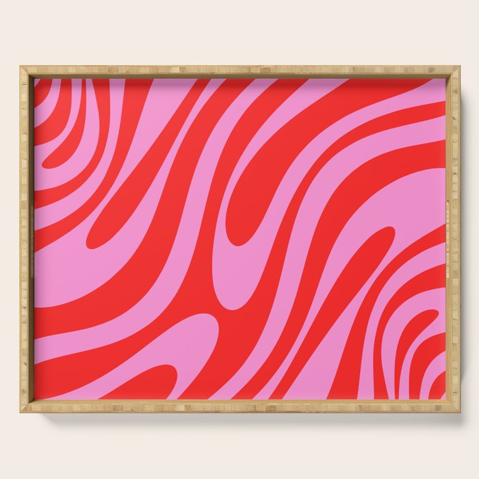 Bold Abstract Wavy Loops Pop Pattern in Preppy Pink and Red Serving Tray Gallery Image 1