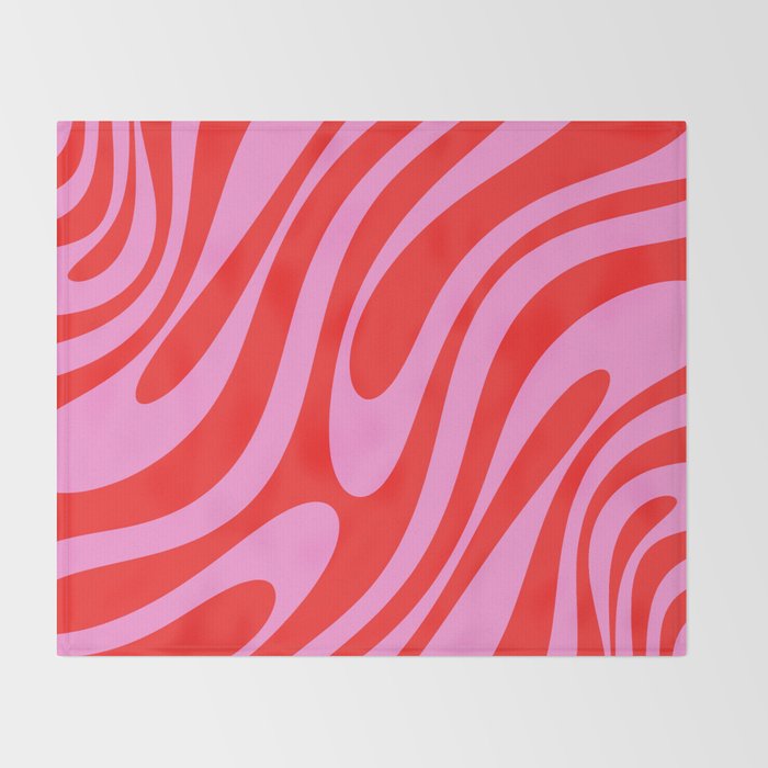 Bold Abstract Wavy Loops Pop Pattern in Preppy Pink and Red Throw Blanket Gallery Image 2