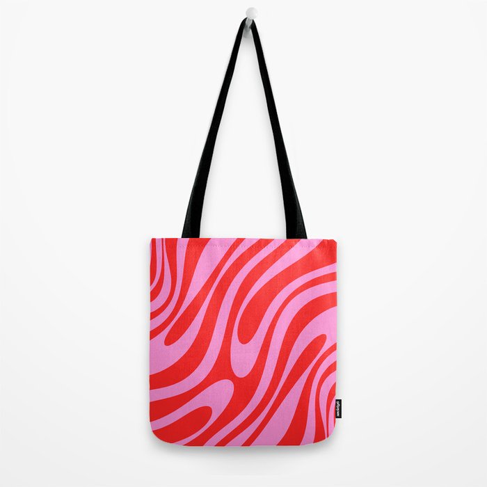 Bold Abstract Wavy Loops Pop Pattern in Preppy Pink and Red Tote Bag Gallery Image 2