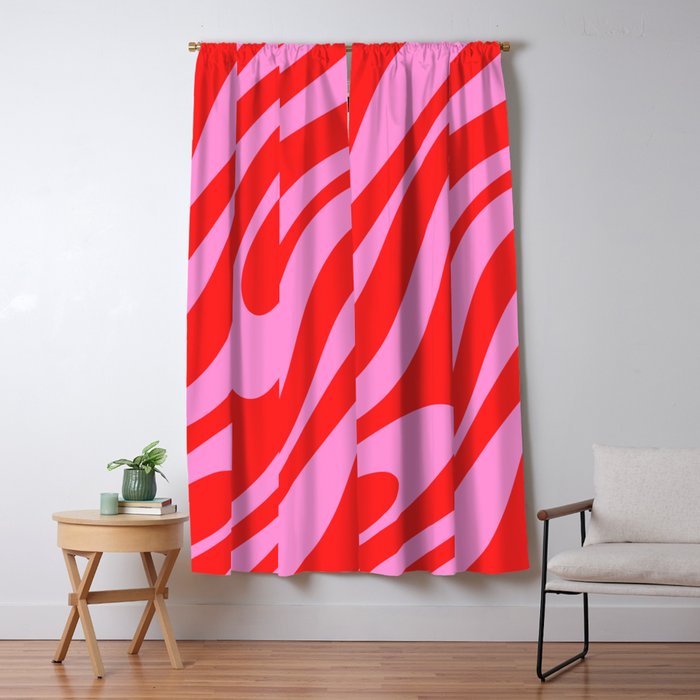 Bold Abstract Wavy Loops Pop Pattern in Preppy Pink and Red Window Curtain Gallery Image 1